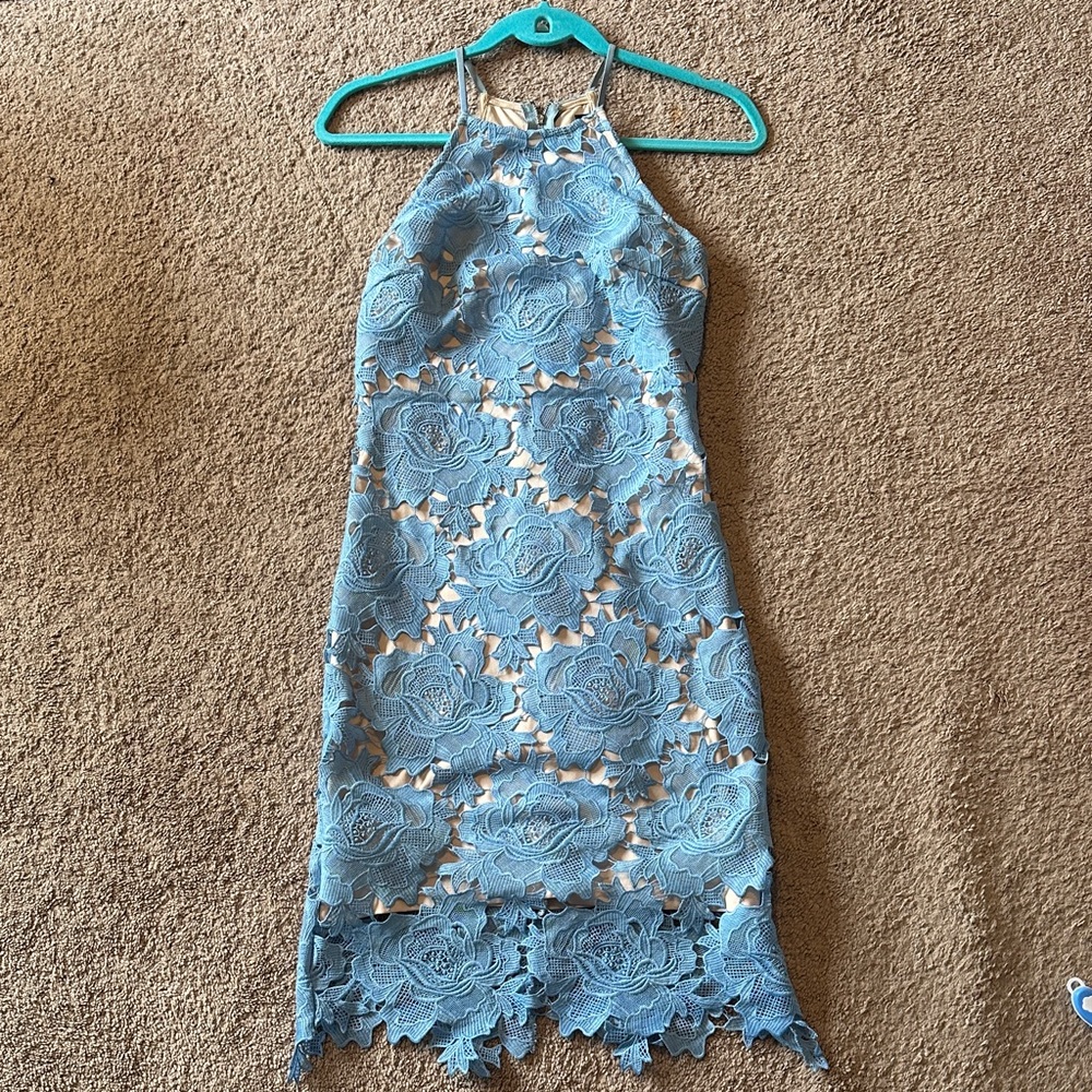 AKIRA Blue Lace Halter Dress